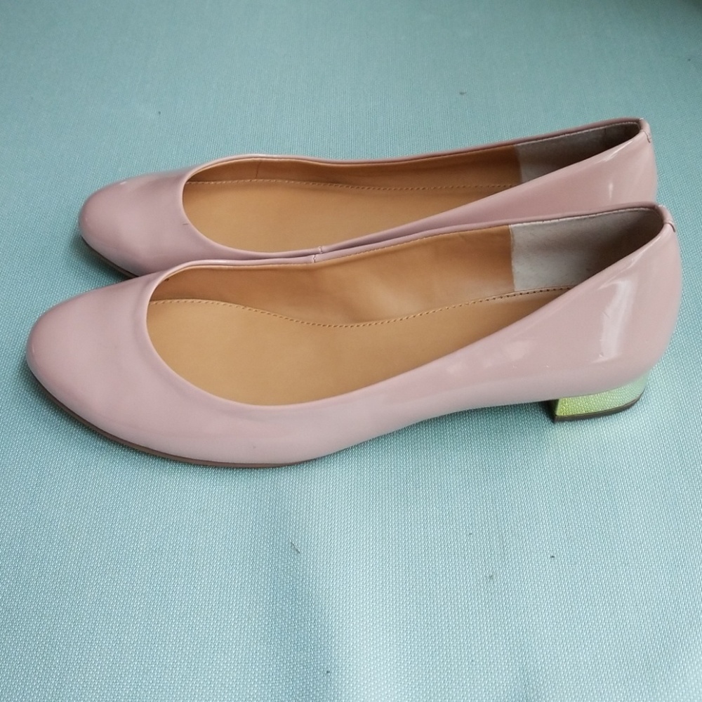 J Crew ballet flats with 1/2 inch gold heel